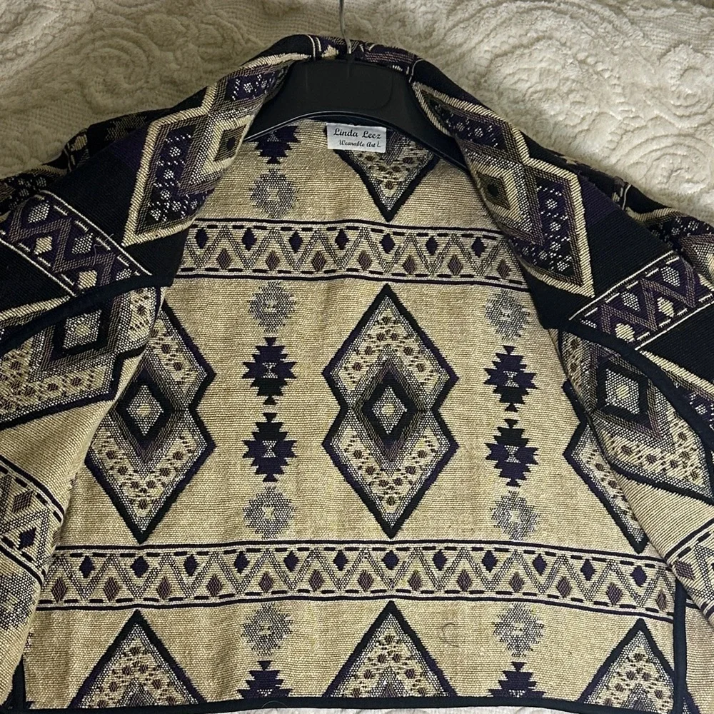Vintage Linda Leez Wearable Art southwestern Patterned Jacket Sz L - Picture 11 of 15